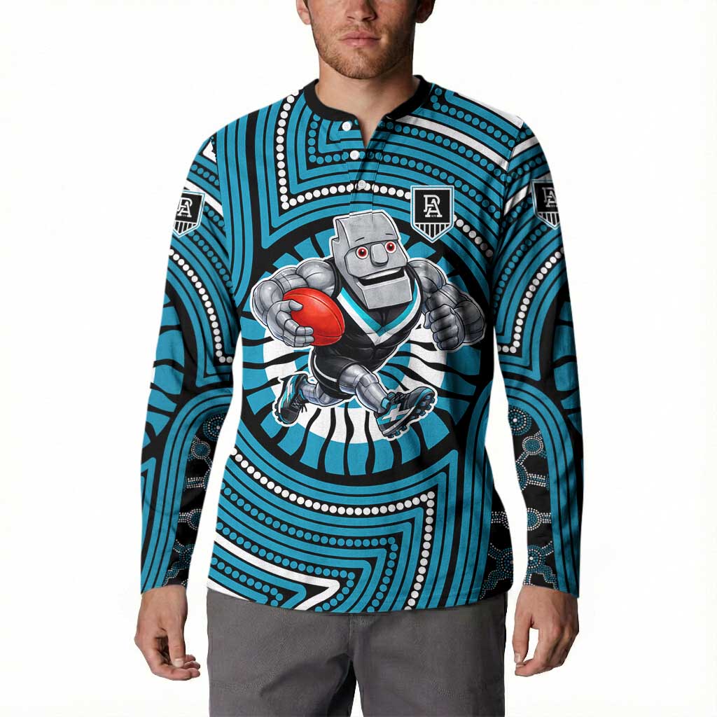 Port Adelaide Football Club Button Sweatshirt Indigenous Monochrome Dot Art Mascot Style