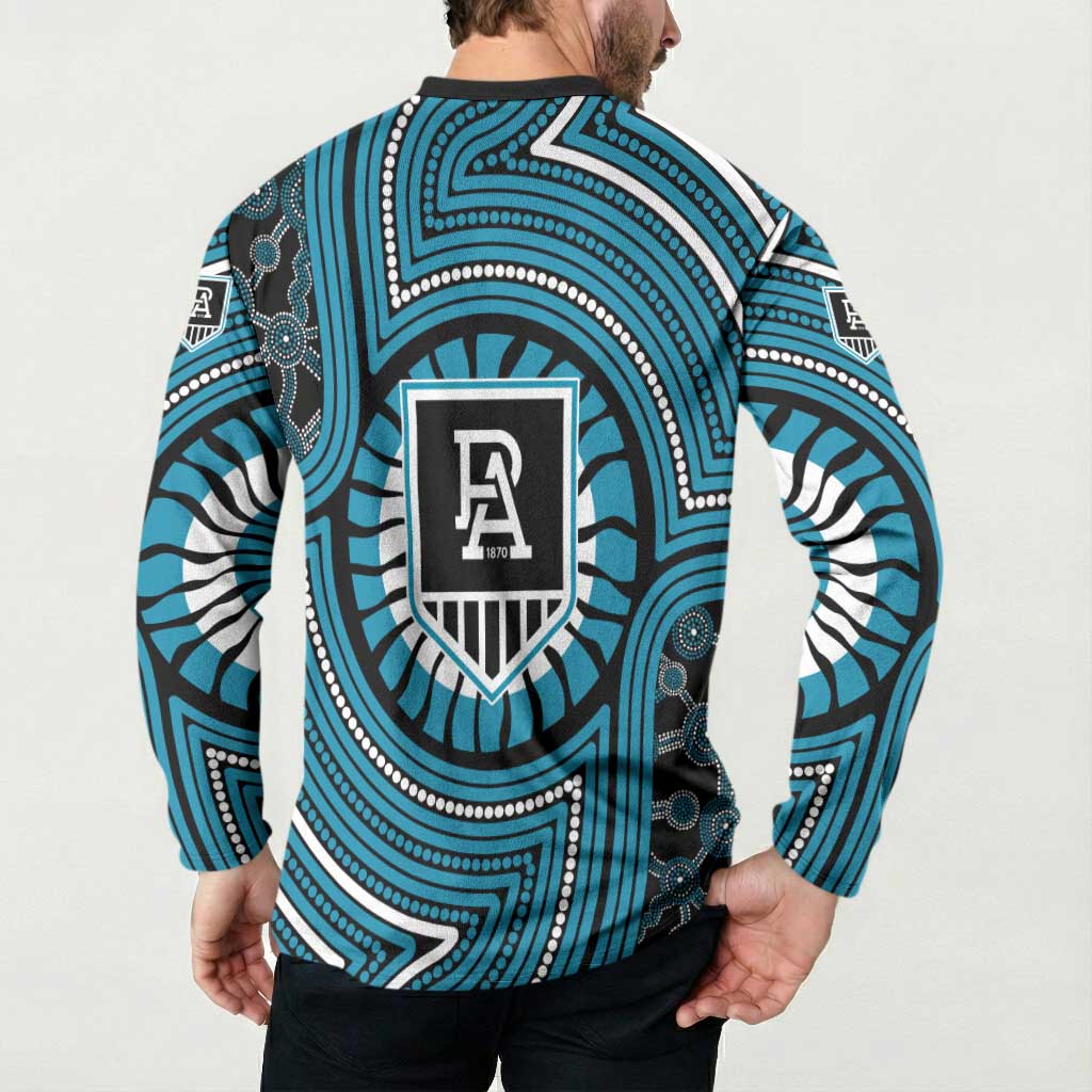 Port Adelaide Football Club Button Sweatshirt Indigenous Monochrome Dot Art Mascot Style
