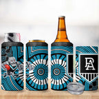 Port Adelaide Football Club 4 in 1 Can Cooler Tumbler Indigenous Monochrome Dot Art Mascot Style