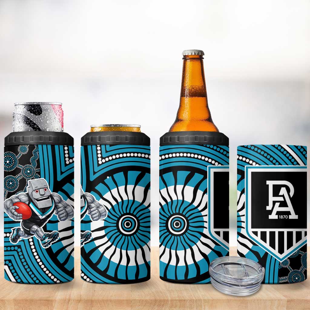 Port Adelaide Football Club 4 in 1 Can Cooler Tumbler Indigenous Monochrome Dot Art Mascot Style