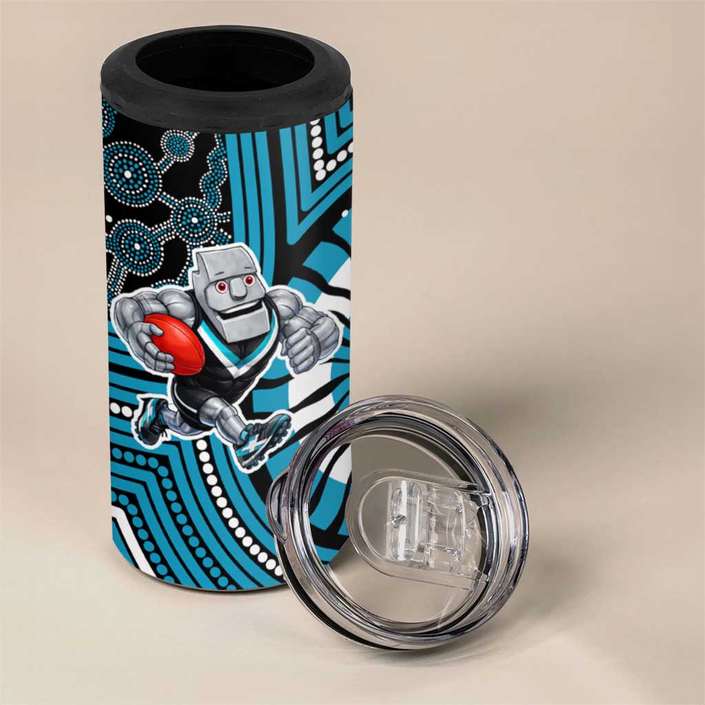 Port Adelaide Football Club 4 in 1 Can Cooler Tumbler Indigenous Monochrome Dot Art Mascot Style