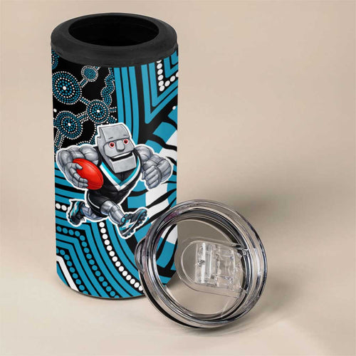 Port Adelaide Football Club 4 in 1 Can Cooler Tumbler Indigenous Monochrome Dot Art Mascot Style