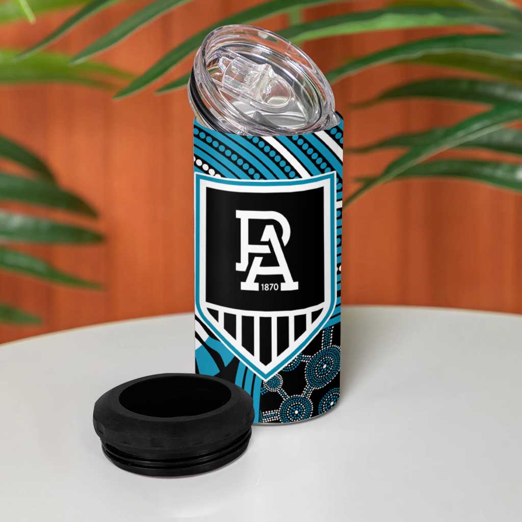 Port Adelaide Football Club 4 in 1 Can Cooler Tumbler Indigenous Monochrome Dot Art Mascot Style