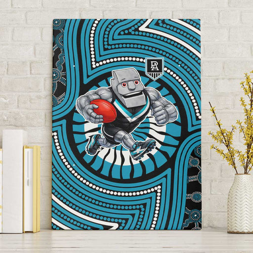 Port Adelaide Football Club Canvas Wall Art Indigenous Monochrome Dot Art Mascot Style