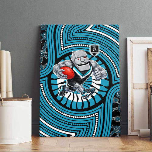 Port Adelaide Football Club Canvas Wall Art Indigenous Monochrome Dot Art Mascot Style