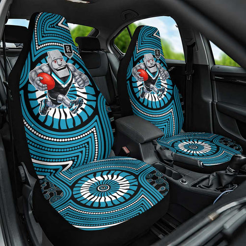 Port Adelaide Football Club Car Seat Cover Indigenous Monochrome Dot Art Mascot Style