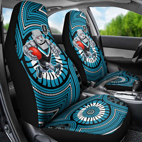 Port Adelaide Football Club Car Seat Cover Indigenous Monochrome Dot Art Mascot Style