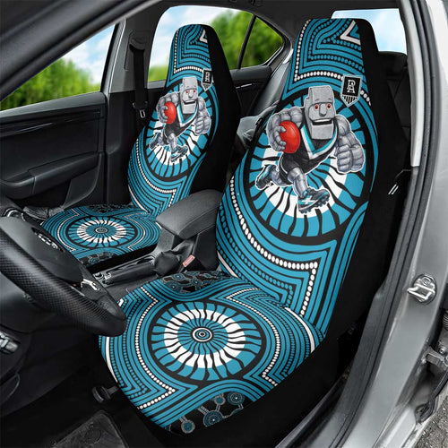 Port Adelaide Football Club Car Seat Cover Indigenous Monochrome Dot Art Mascot Style