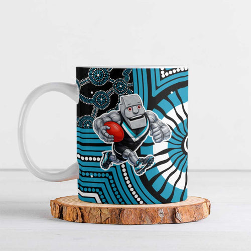 Port Adelaide Football Club Ceramic Mug Indigenous Monochrome Dot Art Mascot Style
