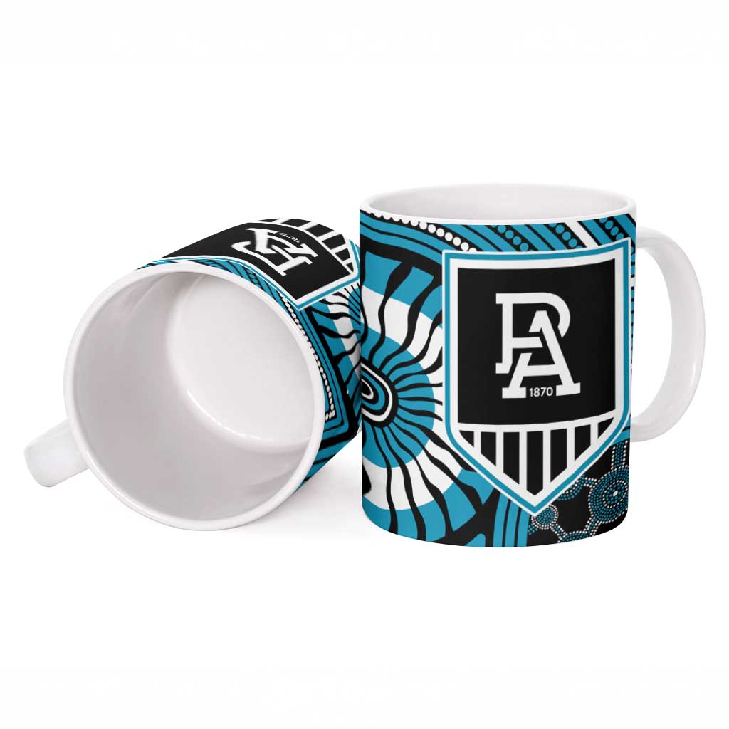 Port Adelaide Football Club Ceramic Mug Indigenous Monochrome Dot Art Mascot Style