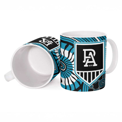 Port Adelaide Football Club Ceramic Mug Indigenous Monochrome Dot Art Mascot Style