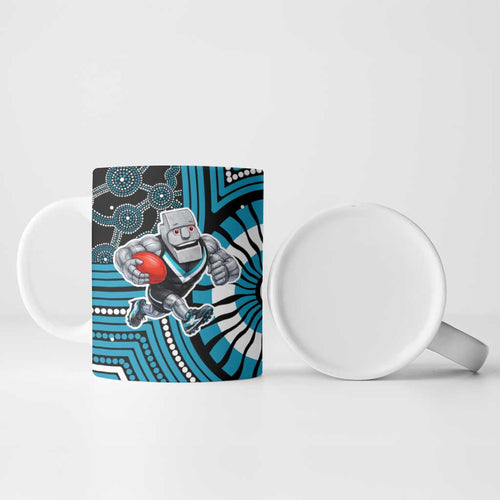 Port Adelaide Football Club Ceramic Mug Indigenous Monochrome Dot Art Mascot Style