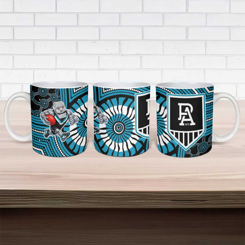 Port Adelaide Football Club Ceramic Mug Indigenous Monochrome Dot Art Mascot Style