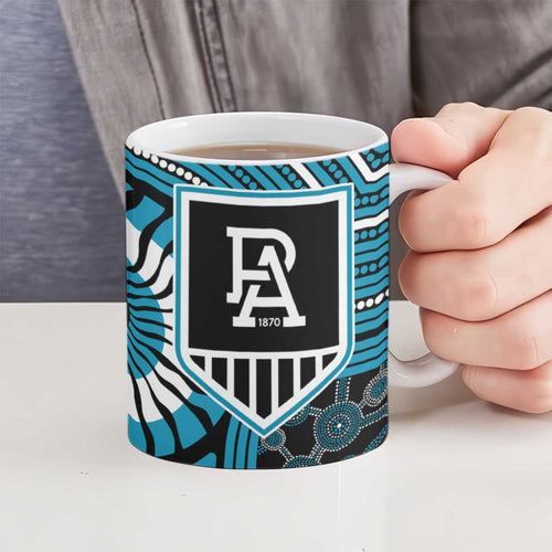 Port Adelaide Football Club Ceramic Mug Indigenous Monochrome Dot Art Mascot Style