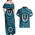 Port Adelaide Football Club Couples Matching Off Shoulder Maxi Dress and Hawaiian Shirt Indigenous Monochrome Dot Art Mascot Style