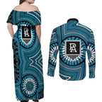 Port Adelaide Football Club Couples Matching Off Shoulder Maxi Dress and Long Sleeve Button Shirt Indigenous Monochrome Dot Art Mascot Style
