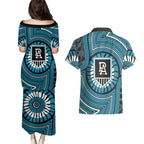 Port Adelaide Football Club Couples Matching Puletasi and Hawaiian Shirt Indigenous Monochrome Dot Art Mascot Style