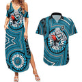 Port Adelaide Football Club Couples Matching Summer Maxi Dress and Hawaiian Shirt Indigenous Monochrome Dot Art Mascot Style