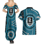 Port Adelaide Football Club Couples Matching Summer Maxi Dress and Hawaiian Shirt Indigenous Monochrome Dot Art Mascot Style