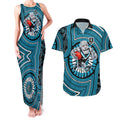 Port Adelaide Football Club Couples Matching Tank Maxi Dress and Hawaiian Shirt Indigenous Monochrome Dot Art Mascot Style