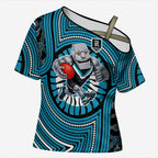 Port Adelaide Football Club Cross Shoulder Shirt Indigenous Monochrome Dot Art Mascot Style
