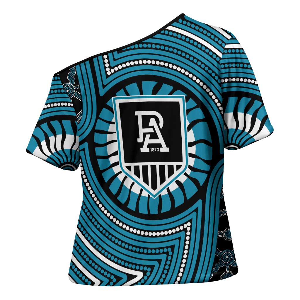 Port Adelaide Football Club Cross Shoulder Shirt Indigenous Monochrome Dot Art Mascot Style