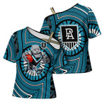 Port Adelaide Football Club Cross Shoulder Shirt Indigenous Monochrome Dot Art Mascot Style