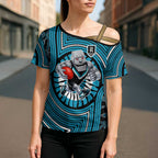 Port Adelaide Football Club Cross Shoulder Shirt Indigenous Monochrome Dot Art Mascot Style