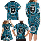 Port Adelaide Football Club Family Matching Long Sleeve Bodycon Dress and Hawaiian Shirt Indigenous Monochrome Dot Art Mascot Style