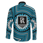 Port Adelaide Football Club Family Matching Long Sleeve Bodycon Dress and Hawaiian Shirt Indigenous Monochrome Dot Art Mascot Style