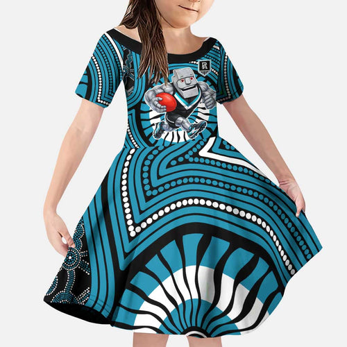 Port Adelaide Football Club Family Matching Mermaid Dress and Hawaiian Shirt Indigenous Monochrome Dot Art Mascot Style