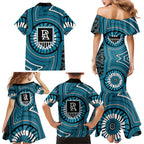 Port Adelaide Football Club Family Matching Mermaid Dress and Hawaiian Shirt Indigenous Monochrome Dot Art Mascot Style