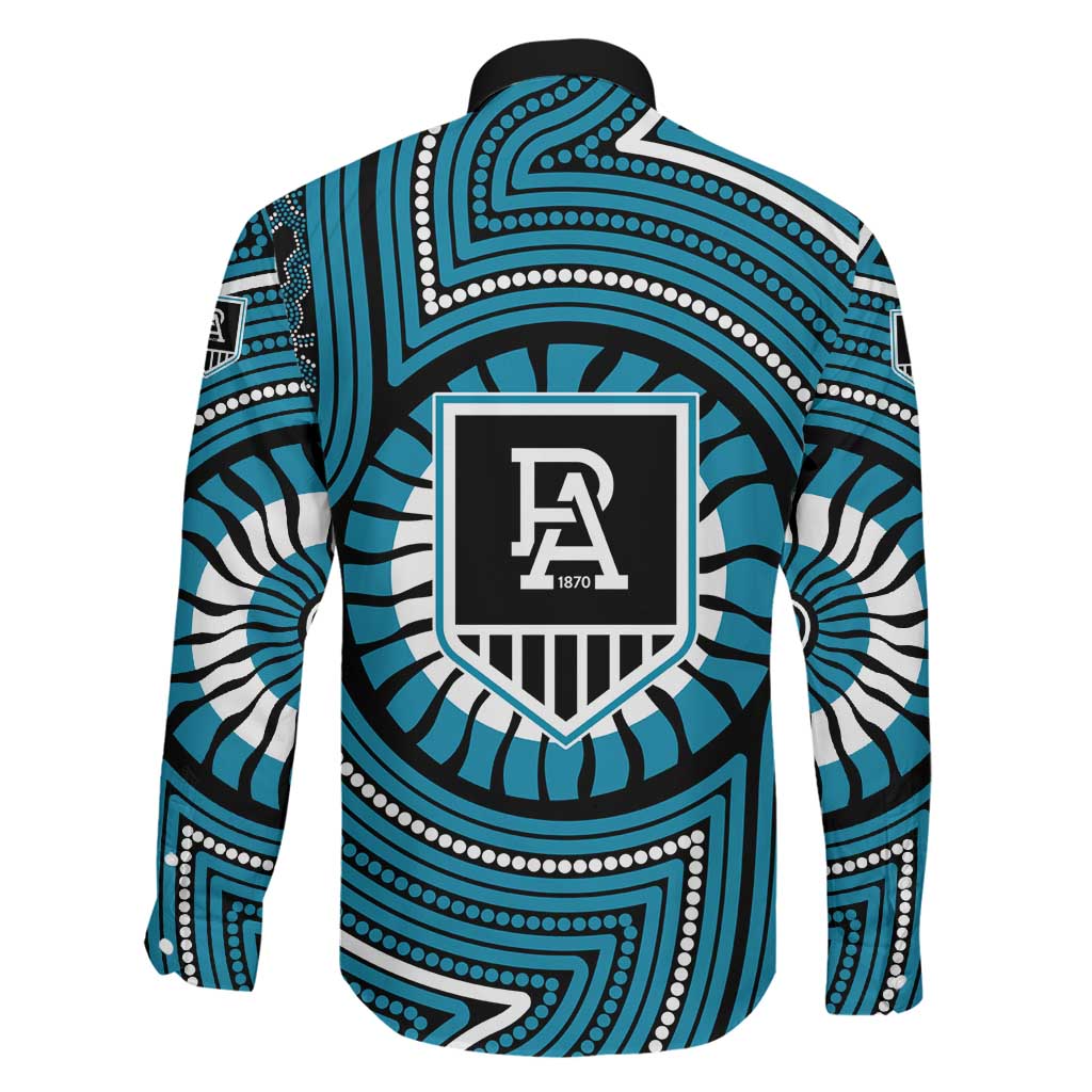 Port Adelaide Football Club Family Matching Off Shoulder Maxi Dress and Hawaiian Shirt Indigenous Monochrome Dot Art Mascot Style