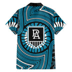 Port Adelaide Football Club Family Matching Off Shoulder Short Dress and Hawaiian Shirt Indigenous Monochrome Dot Art Mascot Style