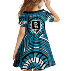 Port Adelaide Football Club Family Matching Puletasi and Hawaiian Shirt Indigenous Monochrome Dot Art Mascot Style