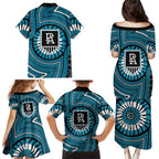Port Adelaide Football Club Family Matching Puletasi and Hawaiian Shirt Indigenous Monochrome Dot Art Mascot Style