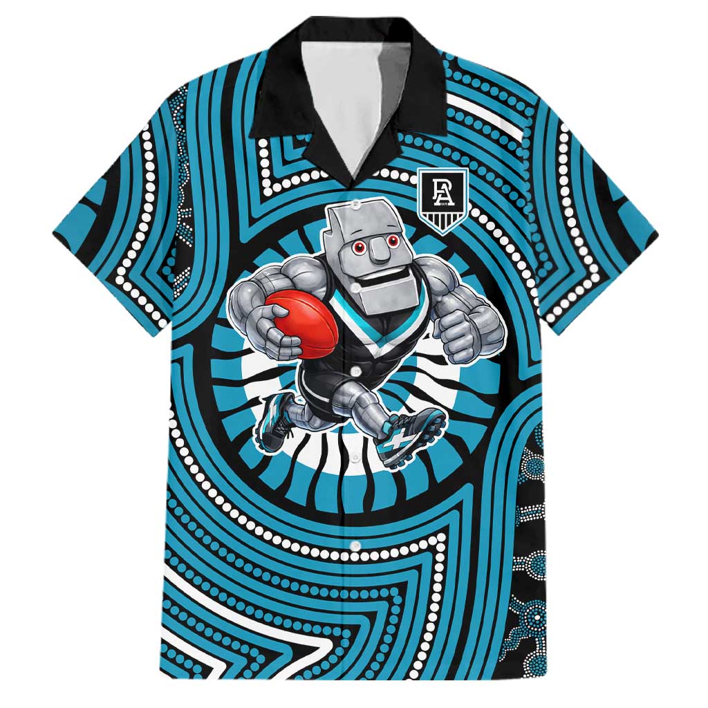 Port Adelaide Football Club Family Matching Puletasi and Hawaiian Shirt Indigenous Monochrome Dot Art Mascot Style