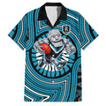 Port Adelaide Football Club Family Matching Puletasi and Hawaiian Shirt Indigenous Monochrome Dot Art Mascot Style
