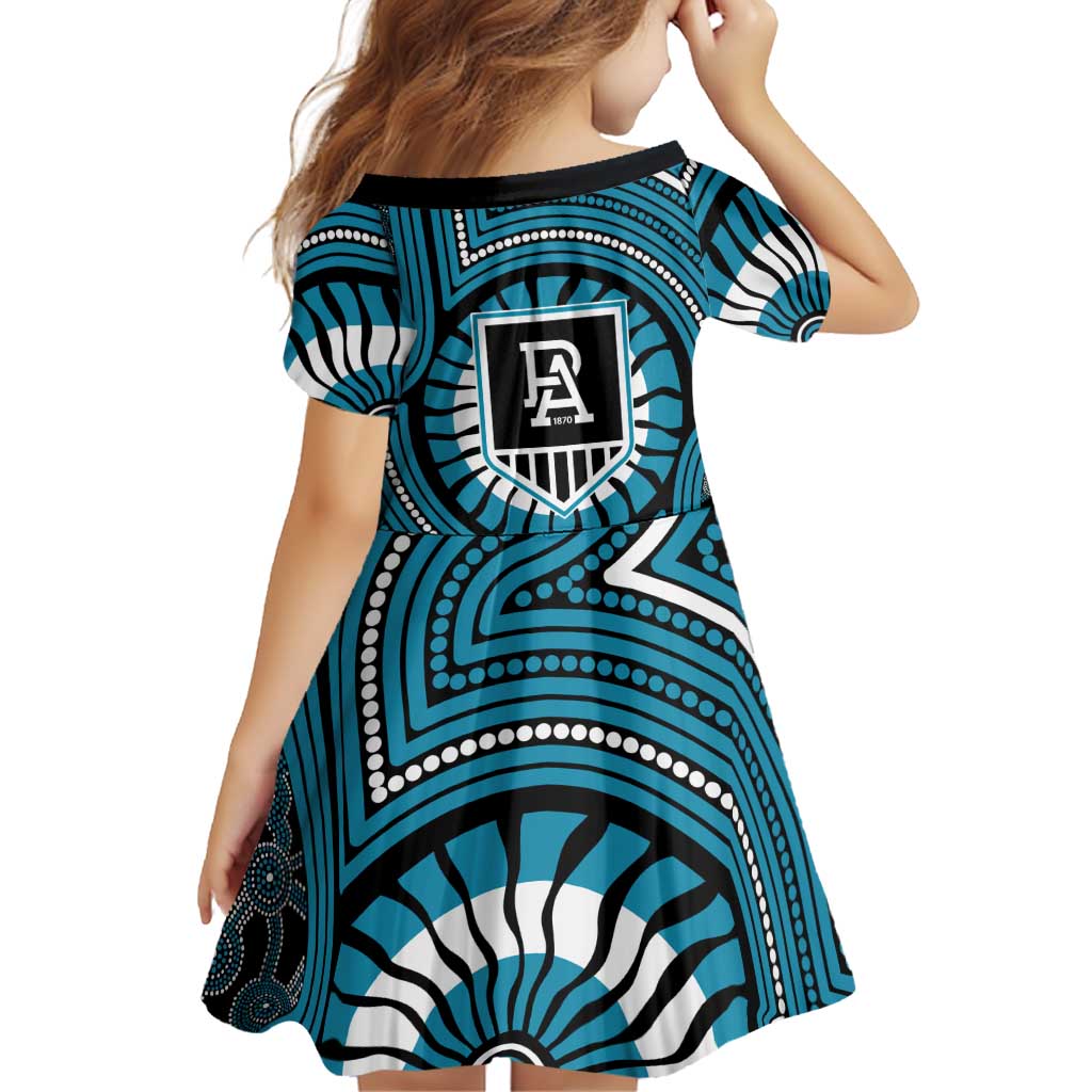 Port Adelaide Football Club Family Matching Short Sleeve Bodycon Dress and Hawaiian Shirt Indigenous Monochrome Dot Art Mascot Style