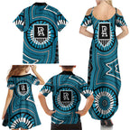 Port Adelaide Football Club Family Matching Summer Maxi Dress and Hawaiian Shirt Indigenous Monochrome Dot Art Mascot Style