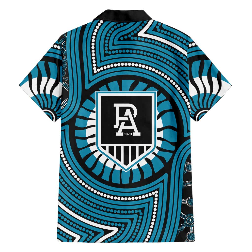 Port Adelaide Football Club Family Matching Summer Maxi Dress and Hawaiian Shirt Indigenous Monochrome Dot Art Mascot Style