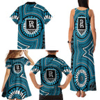 Port Adelaide Football Club Family Matching Tank Maxi Dress and Hawaiian Shirt Indigenous Monochrome Dot Art Mascot Style