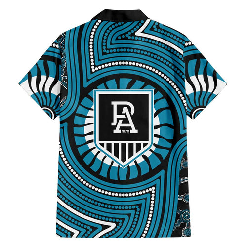 Port Adelaide Football Club Family Matching Tank Maxi Dress and Hawaiian Shirt Indigenous Monochrome Dot Art Mascot Style