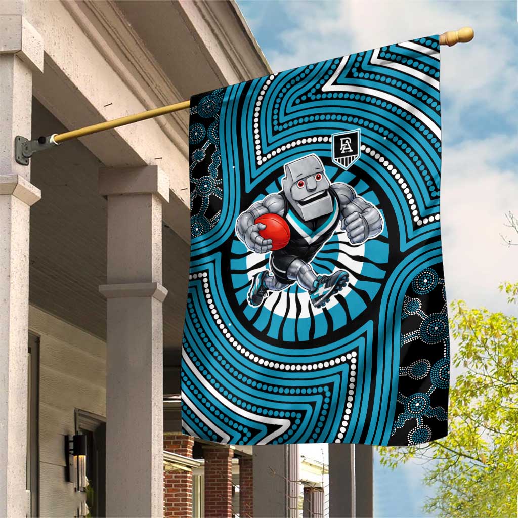 Port Adelaide Football Club Garden Flag Indigenous Monochrome Dot Art Mascot Style