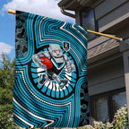 Port Adelaide Football Club Garden Flag Indigenous Monochrome Dot Art Mascot Style