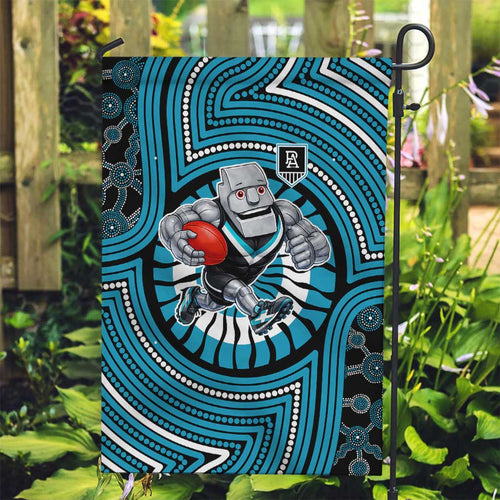 Port Adelaide Football Club Garden Flag Indigenous Monochrome Dot Art Mascot Style