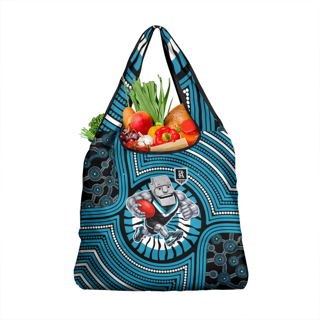 Port Adelaide Football Club Grocery Bag Indigenous Monochrome Dot Art Mascot Style