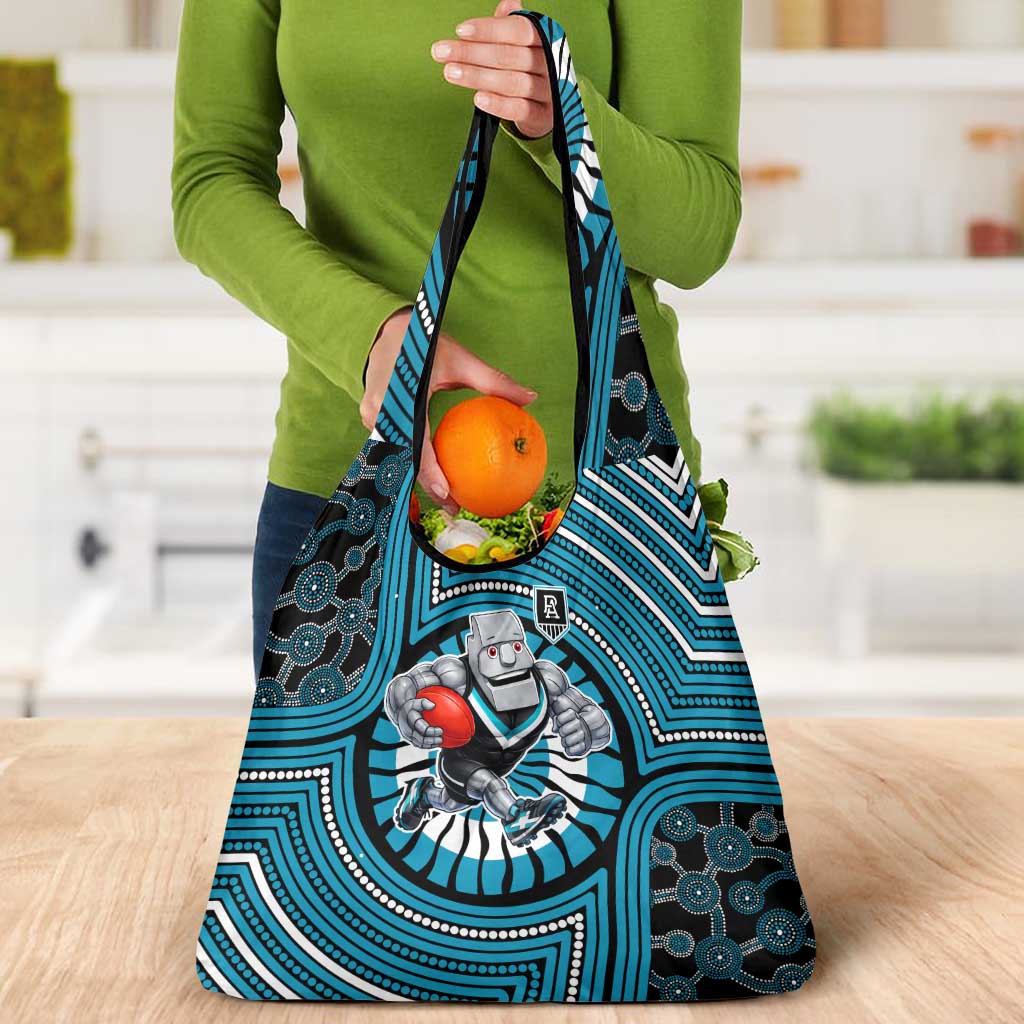 Port Adelaide Football Club Grocery Bag Indigenous Monochrome Dot Art Mascot Style
