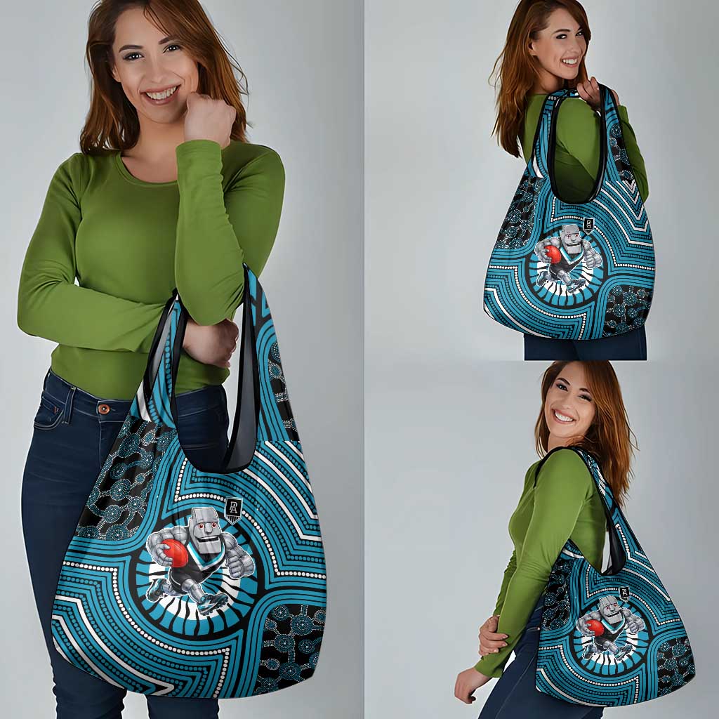 Port Adelaide Football Club Grocery Bag Indigenous Monochrome Dot Art Mascot Style