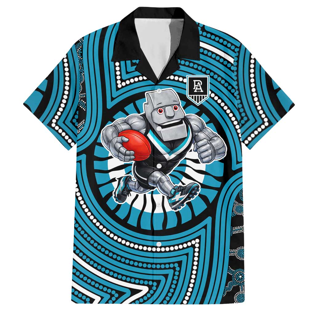 Port Adelaide Football Club Hawaiian Shirt Indigenous Monochrome Dot Art Mascot Style